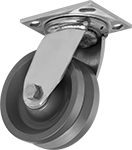 Image of Product. Front orientation. Casters. Corrosion-Resistant V-Groove Wheel Track Casters with Polyurethane Wheels, Swivel Casters.