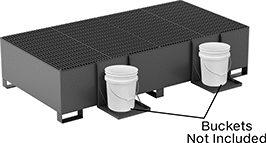 Image of ProductInUse. Front orientation. Contains Annotated. Pallets. Steel Spill-Control Pallets for UN-Compliant Tanks, For 2 275-Gallon Tanks.