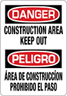 Image of Product. Front orientation. Signs. Restricted Area Signs, Danger—Construction Area Keep Out/Peligro—Area De Construccion Prohibido El Paso (English/Spanish).