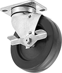 Image of Product. Swivel with Left Side Brake. Front orientation. Swivel Casters. Corrosion-Resistant Casters with Rubber Wheels, Left-Side Brake.