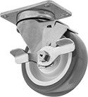 Image of Product. Swivel with Brake. Front orientation. Swivel Casters. Corrosion-Resistant Casters with Polyurethane Wheels, Wheel Brake.