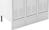 Image of ProductInUse. Front Bases Shown Installed. Front orientation. ZoomedIn view. Front Base. Lockers with Keypad Locks.