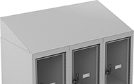 Image of ProductInUse. Curved Top Shown Installed. Front orientation. ZoomedIn view. Locker Tops. See-Through Lockers.