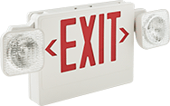 Image of Product. Style B with Red Message. Front orientation. Signs. Backlit Exit Signs with Emergency Lights, Exit with Arrow (Red Message), Style C.