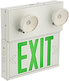 Image of Product. Style A with Green Message. Front orientation. Signs. Backlit Exit Signs with Emergency Lights, Exit with Arrow (Green Message), Style B.