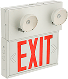 Image of Product. Style A with Red Message. Front orientation. Signs. Backlit Exit Signs with Emergency Lights, Exit with Arrow (Red Message), Style B.