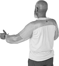 Image of ProductInUse. Dual Sleeves (Back). Back orientation. Sleeve Dual. Chainmail Cut-Protection Arm Sleeves, Sleeve With Shoulder Cover.