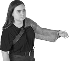 Image of ProductInUse. Sleeve with Shoulder Cover (Front). Front orientation. Arm Sleeves. Chainmail Cut-Protection Arm Sleeves, Sleeve With Shoulder Cover.