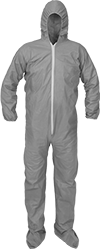 Image of Product. Front orientation. Coveralls. Flame-Resistant Disposable Coveralls, Hooded-Long-Sleeve Coveralls with Boot Covers.
