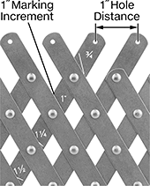 Image of Attribute. Shown Extended to the 1" Marking Increment. Front orientation. ZoomedIn view. Contains Annotated. Hole Spacers.