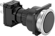 Image of Product. Flush with Quick-Disconnect-Terminal Wire Connection. Front orientation. Flush Push Button. Metal 22 mm Panel-Mount Push-Button Switches, Quick-Disconnect-Terminal Wire Connection.
