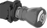 Image of Product. Key Reset. Front orientation. Emergency Stop Switches. Metal 22 mm Panel-Mount Push-Button-Actuator Emergency Stop Switches, Key Reset, Not Illuminated.