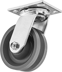 Image of Product. Swivel. Front orientation. Casters. V-Groove Wheel Track Casters with Polyurethane Wheels, 1 Wheel, Swivel.