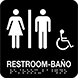 Image of Product. Front orientation. Signs. ADA-Compliant Restroom Signs, Restroom/Baño with Men and Women Symbols and Accessible Symbol (English/Spanish).