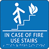 Image of Product. Front orientation. Signs. ADA-Compliant Exit Signs, In Case of Fire Use Stairs (English)—Blue with White Message.