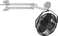 Image of ProductInUse. Shown with Optional Fan (Sold Separately). Front orientation. Dock Lights. Articulating-Arm Dock Lights.