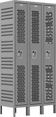 Image of Product. Front orientation. 6 ft. High. Ventilated Lockers, 3 Lockers Across, 1 Locker Down.