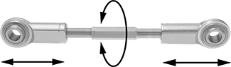 Image of System. Front orientation. Contains Annotated. Carbon Steel Turnbuckle-Style Connecting Rod, M8 x 1.25 mm Thread Size, 305 mm Overall Length.