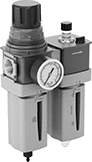 Image of Product. Front orientation. Compressed Air Filter/Regulator/Lubricators. Parker Modular Compressed Air Filter/Regulator/Lubricators (FRLs) , Stacked Components.