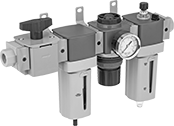Image of Product. Front orientation. Compressed Air Filter/Regulator/Lubricators. Parker Modular Compressed Air Filter/Regulator/Lubricators (FRLs) , Safety Lockout Valve, Inline Components.