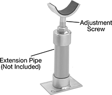 Image of Product. Front orientation. Contains Annotated. Pipe Supports. Floor-Mount Saddle Pipe Supports.
