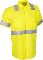 Image of Product. Front orientation. Shirts. High-Visibility Oil-Resistant Shirts, Short-Sleeve Shirt.