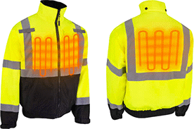 Image of ProductInUse. Front orientation. Contains MultipleImages. Jackets. High-Visibility Heated Jackets.