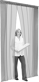 Image of ProductInUse. Front orientation. Strip Doors. Low-Temperature Strip Doors.