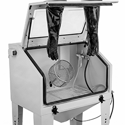Image of ProductInUse. Shown Installed. Front orientation. Abrasive Blasting Cabinet Tumblers.