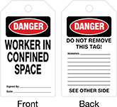 Image of Product. Front orientation. Tags. Confined Space Tags, Danger—Worker In Confined Space.