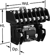 Image of Attribute. Front orientation. Contains Annotated. Lighting Relays. High-Current Lighting Relays, Electrically Held, 10 Circuits Controlled.
