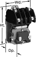 Image of Attribute. Front orientation. Contains Annotated. Lighting Relays. High-Current Lighting Relays, Electrically Held, 2 Circuits Controlled.