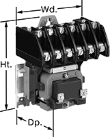 Image of Attribute. Front orientation. Contains Annotated. Lighting Relays. High-Current Lighting Relays, Electrically Held, 6 Circuits Controlled.