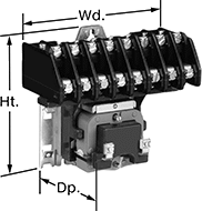 Image of Attribute. Front orientation. Contains Annotated. Lighting Relays. High-Current Lighting Relays, Electrically Held, 8 Circuits Controlled.