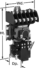 Image of Attribute. Front orientation. Contains Annotated. Lighting Relays. High-Current Lighting Relays, Mechanically Held, 6 Circuits Controlled.