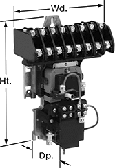Image of Attribute. Front orientation. Contains Annotated. Lighting Relays. High-Current Lighting Relays, Mechanically Held, 8 Circuits Controlled.