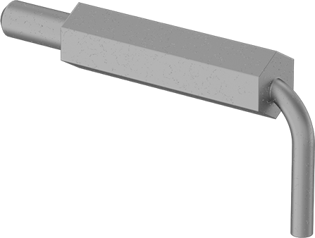 Image of Product. Front orientation. L-Handle Weld-on Retractable Spring Plunger, with 0.24" Diameter Steel Nose.