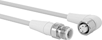 Image of Product. M12 Plug × 90° Elbow Socket. Front orientation. Metric Circular Cords. Food Industry M12 Cords, M12 Plug × 90° Elbow Socket.