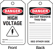 Image of Product. Front orientation. Contains Annotated. Tags. Electrical Hazard Tags, Danger—High Voltage.