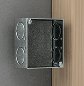 Image of ProductInUse. Front orientation. Fire Stops. Fire-Stop Electrical Box Inserts, Pads.