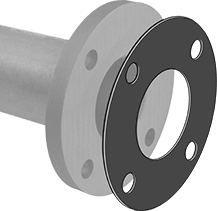 Image of ProductInUse. Front orientation. Exploded view. Water- and Steam-Resistant EPDM Gasket, with Bolt Holes for Dn 80 Flange Size, 1/8" Thick.