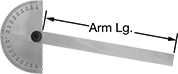 Image of Product. Half-Round Head. Front orientation. Contains Annotated. Protractors. Protractors with Adjustable Arm, 0° to 180° Angle Measured Range, Half-Round Head.