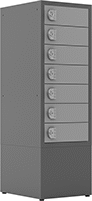 Image of Product. Front orientation. Lockers. Lockers with Charging Ports, Total of 7 Lockers.