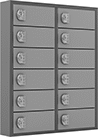 Image of Product. Front orientation. Lockers. Lockers with Charging Ports, Total of 12 Lockers.