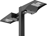 Image of Product. Front orientation. ZoomedIn view. Light Poles. Easy-Install Pole-Top Floodlights with Pole, 2 Heads.