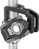 Image of ProductInUse. Style A (Shown Clamped). Front orientation. Contains Annotated. Portable Work Lights. Clamp-On Pivoting-Head Cordless Portable Work Lights, Style A.