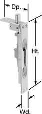 Image of Product. Front orientation. Contains Annotated. Flush Bolt Locks. Pry-Resistant Flush Bolt Locks, Style D.