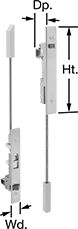 Image of Product. Front orientation. Contains Annotated. Flush Bolt Locks. Pry-Resistant Flush Bolt Locks, Style A.