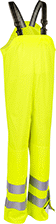 Image of Product. Front orientation. Bib Overalls. Rain Bib Overalls, Polyurethane Plastic-Coated Polyester Fabric—High Visibility.