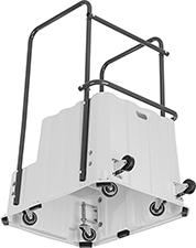 Image of Specification. Wheel Configuration (Two Rigid Casters and Four Swivel Casters
Shown). Back orientation. Two Rigid Casters and Four Swivel Casters. Rolling Step Stools with Handrail.